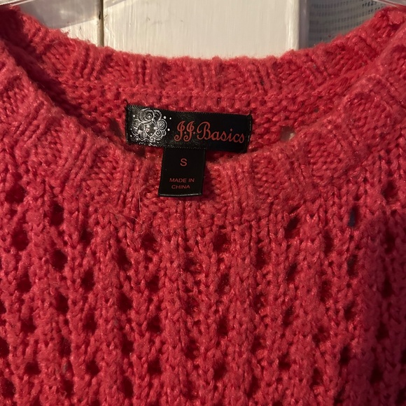 Women’s See Through Pink Sweater Pockets 3/4 Length Sleeves Holes - Picture 2 of 3